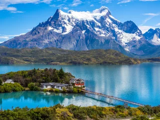 Crédence de cuisine en verre imprimé Cuernos del Paine Lake Pehoe in Torres del Paine National Park in Chile Patagonia