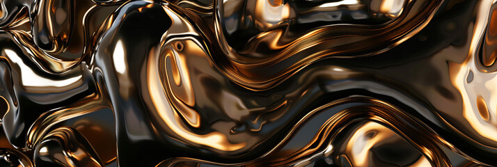 3d render of abstract background with metallic bronze and black organic shapes, generative AI
