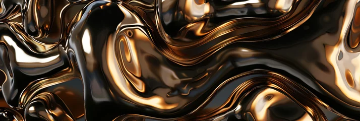 Fotobehang 3d render of abstract background with metallic bronze and black organic shapes, generative AI © VALUEINVESTOR