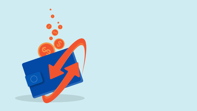 Cashback concept with falling dollar coin and wallet. Refund money or bonus cash back to digital wallet. Digital marketing strategy.