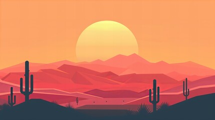 Fototapeta na wymiar Minimalistic 2D flat vector design of a desert landscape with a limited color palette