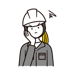悩んで考え込んでいる建築現場で働く日本人女性会社員の上半身のイラスト素材