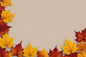 Naklejka na ściany i meble Autumn leaves with copy-space background concept, blank space. Place to adding text blank copy space. Leafy Luxe: Copy-Space Autumn Leaves Background