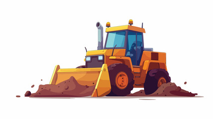Closeup bulldozer with big scooper flat cartoon vac