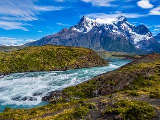 Photo sur Plexiglas Cuernos del Paine Salto River in Torres del Paine National Park in Chile Patagonia
