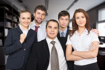 Group team of happy successful employees in workspace - 773646071