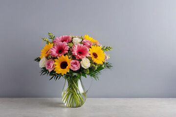Bouquet of flower with copy-space background concept, blank space. Petals and Posies: Elegant Bouquet Composition