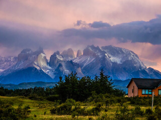 Sunrise in Torres del Paine seen from a valley of Serrano River - 773650204