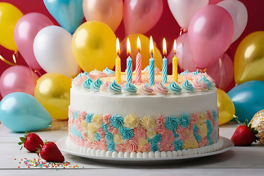 Birthday cake in copy-space background concept, big blank space. Colorful Creations: Microstock Images of Vibrant Birthday Cake Designs