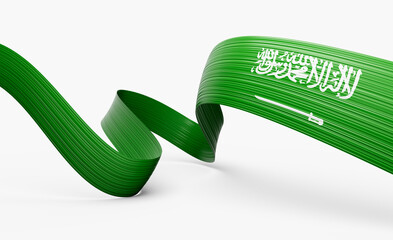 3d Flag Of Saudi Arabia 3d Shiny Waving Saudi Arabia Ribbon Flag On White Background 3d Illustration