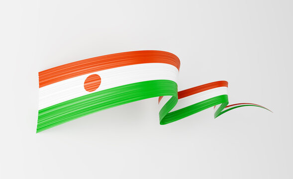 3d Flag Of Niger 3d Wavy Shiny Niger Ribbon Flag On White Background 3d Illustration