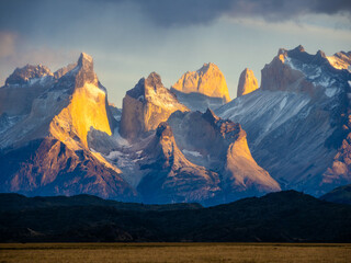 Sunrise in Torres del Paine seen from a valley of Serrano River - 773651653