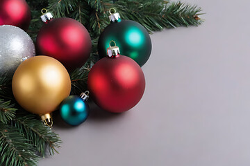 Obraz na płótnie Canvas Christmas decoration balls with copy-space background concept, blank space. Yuletide Radiance: Decorative Balls with Space