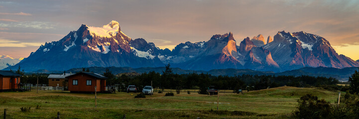 Sunrise in Torres del Paine seen from a valley of Serrano River - 773652099