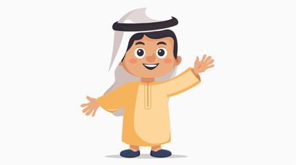 Cute boy from Kuwait waving hand illustration flat