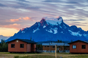Sunrise in Torres del Paine seen from a valley of Serrano River - 773652409