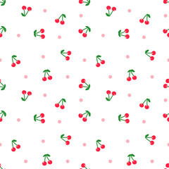 Seamless pattern with hand drawn cherries. Background for textile, wrapping paper, fashion, illustration.