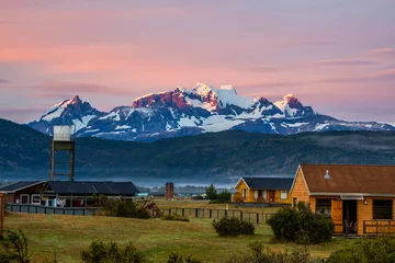 Papier peint adhésif Cuernos del Paine Sunrise in Torres del Paine seen from a valley of Serrano River
