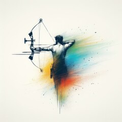 Archery in watercolor paint illustration with Generative AI.