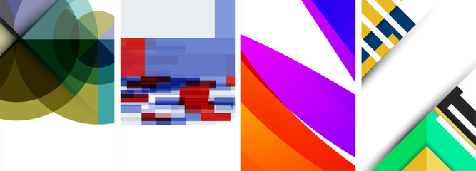 Vector posters - minimalist geometric abstract backgrounds, featuring circles, lines, and triangles in clean, modern design