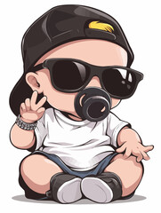 Cool Baby Like a Boss Toddler with Baseball Cap and large Sunglasses Mini Chef Baby	