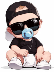 Cool Baby Like a Boss Toddler with Baseball Cap and large Sunglasses Mini Chef Baby	
