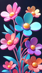 Beautiful colorful metal texture flower illustration material	
