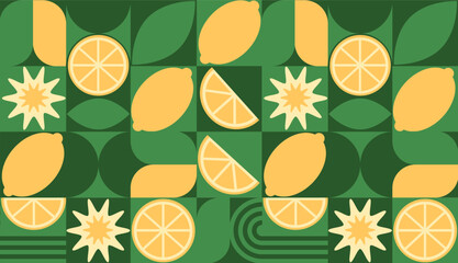 Abstract geometric fruit pattern. Shapes of natural organic flower plants, eco-agriculture citrus. Vector minimal illustration