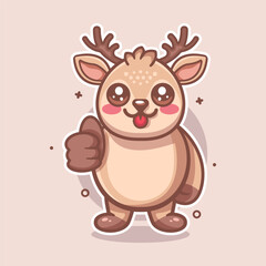 smiling deer animal character mascot with thumb up hand gesture isolated cartoon