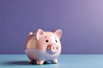 Piggy Bank in copy-space background concept, big blank space. Penny Pincher: Saving Money in a Piggy Bank