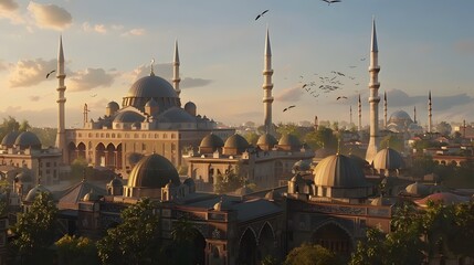 Ottoman Grandeur: Reflecting Opulent Mosque Designs ai image