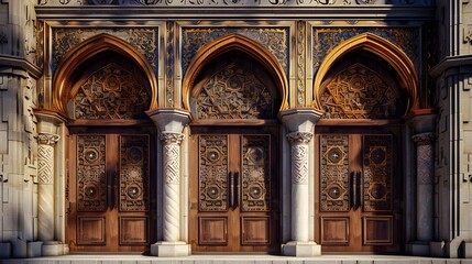 Obraz premium Intricately Carved Wooden Doors: Mosque Beauty Revealed ai image