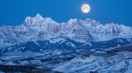 Natures own artwork as the moons shimmering light dances across the sharp peaks and valleys of the snowcovered mountain range. . .