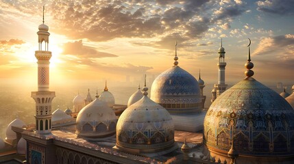 Architectural Splendor: Varied Shapes of Mosque Domes ai image - obrazy, fototapety, plakaty