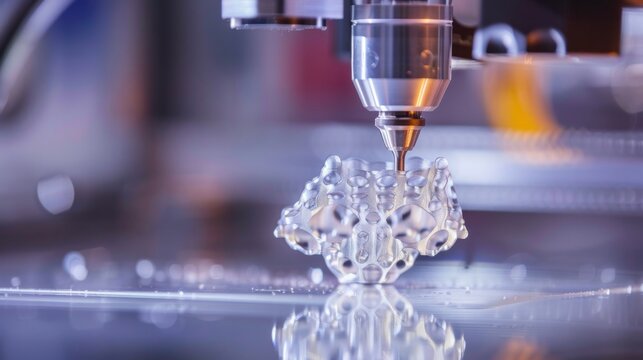 3D printer in the process of creating a complex lattice structure using resin in a high-tech laboratory environment. - Powered by Adobe