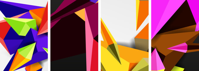 Mosaic triangles poster geometric abstract background set