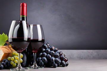 Red wine with copy-space background concept, blank space. Garnet Gathering: Group of Red Wine...