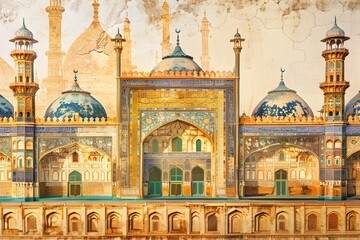 Fototapeta na wymiar Elaborate Mosque Facades: Mesmerizing Calligraphy and Ornaments ai image