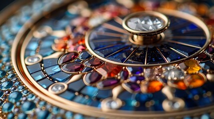 Zoom in on the intricate mosaic pattern of a cloisonn?(C) enamel watch dial, its vibrant colors and...