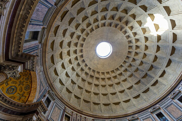 Fototapeta na wymiar Internal part of dome in Pantheon of Rome, Italy