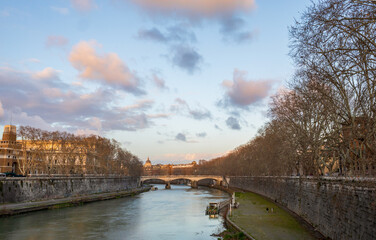 Tiber at sunset in Rome, Italy