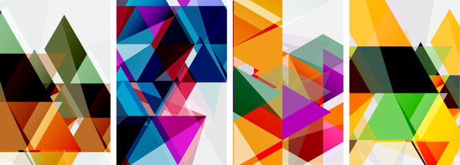 Colorful bright triangles with various colors and transparencies. Vector illustration For Wallpaper, Banner, Background, Card, Book Illustration, landing page