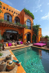 Obraz na płótnie Canvas Chic Outdoor Patio Design with Moroccan Home Decor, Contemporary and Fashionable