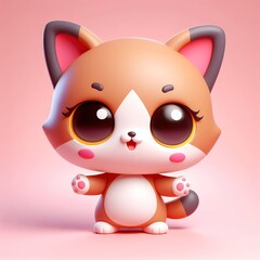 ginger kitten with white belly on pink background, animated image, 3D
