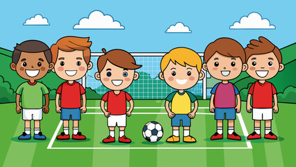 Obraz na płótnie Canvas children football team boys playing football vector illustration