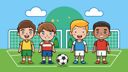 Obraz na płótnie Canvas children football team boys playing football vector illustration