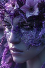 Dark Ethereal Pastel Portrait with Mystical Floral Accents and Details