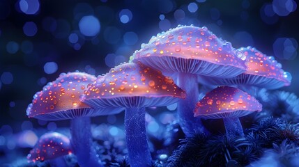 Fototapeta na wymiar Enchanting Phosphorescent Mushrooms in a Watercolor Fantasy World
