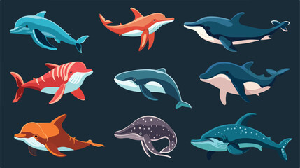 Different kinds of sea animals illustration flat ca