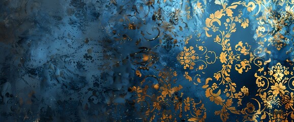 A fusion of gold and blue, crafting a luxurious background adorned with intricate details.